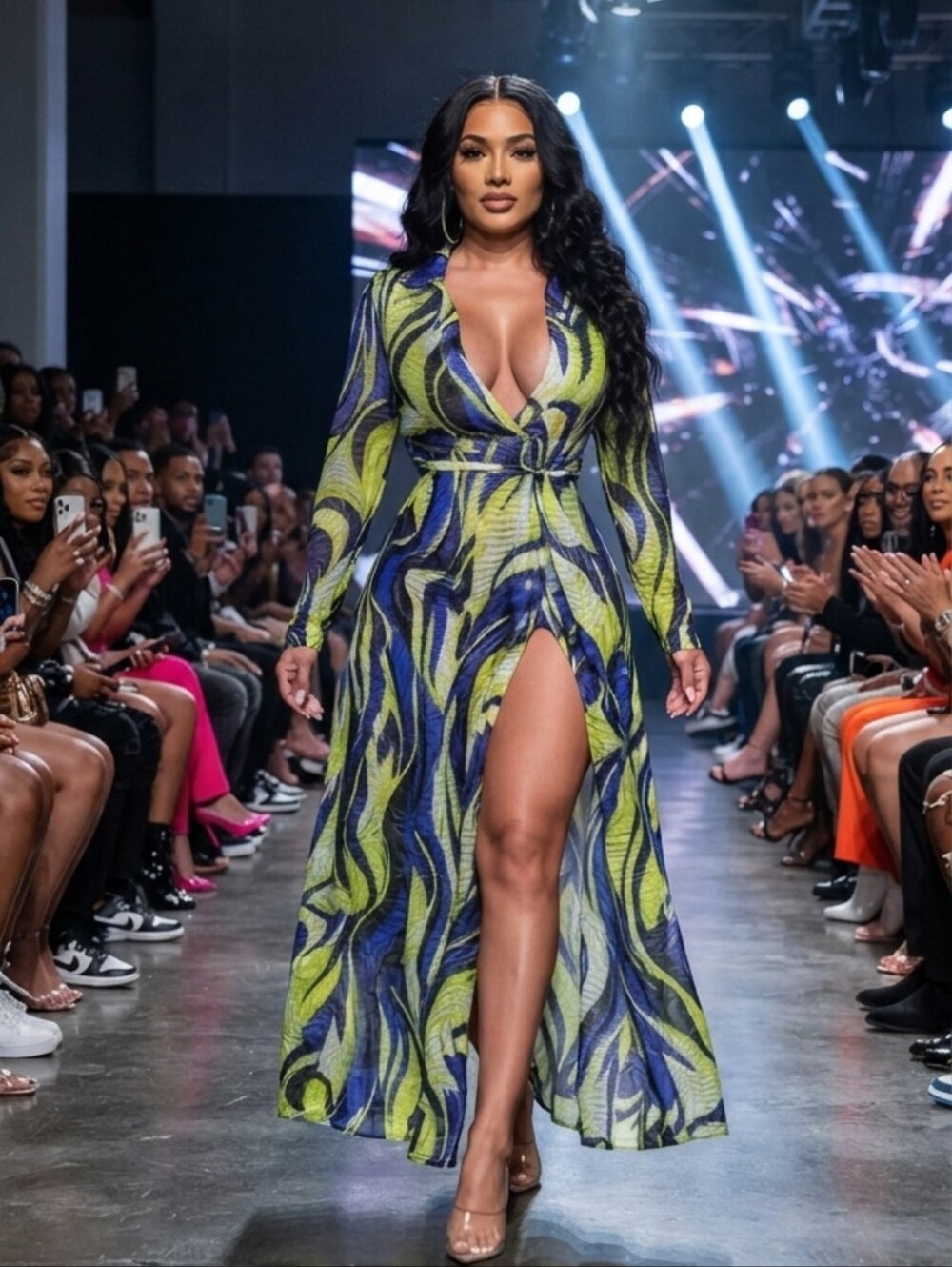 ALL OVER PRINT DEEP V BOHEMIAN SHIRT DRESS